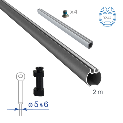 Profil externe SX25 longueur 2m pour étai 5/6mm (kit complet)