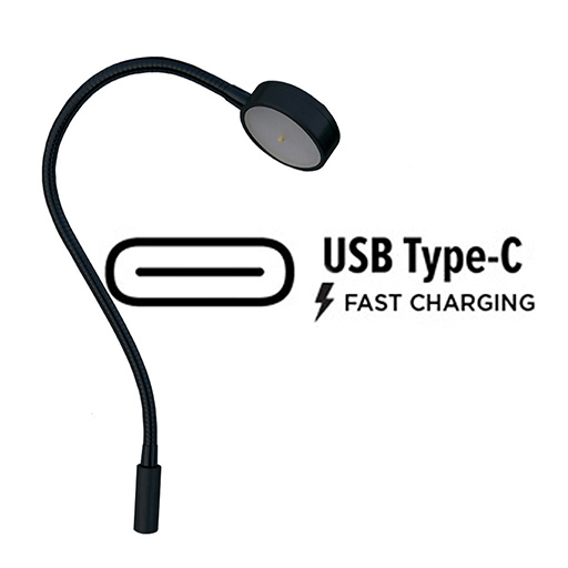 GLENAN Chart table lamp - Black color - Vertical mount - USB C - Warm white (10W) & red (5W) with DIMMER