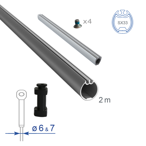 Profil externe SX33 longueur 2m pour étai 6/7mm (kit complet)